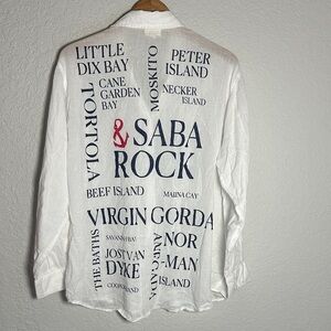 ELAN White Shirt Caribbean Island Names Tropical Coverup Button Up Vacation XL